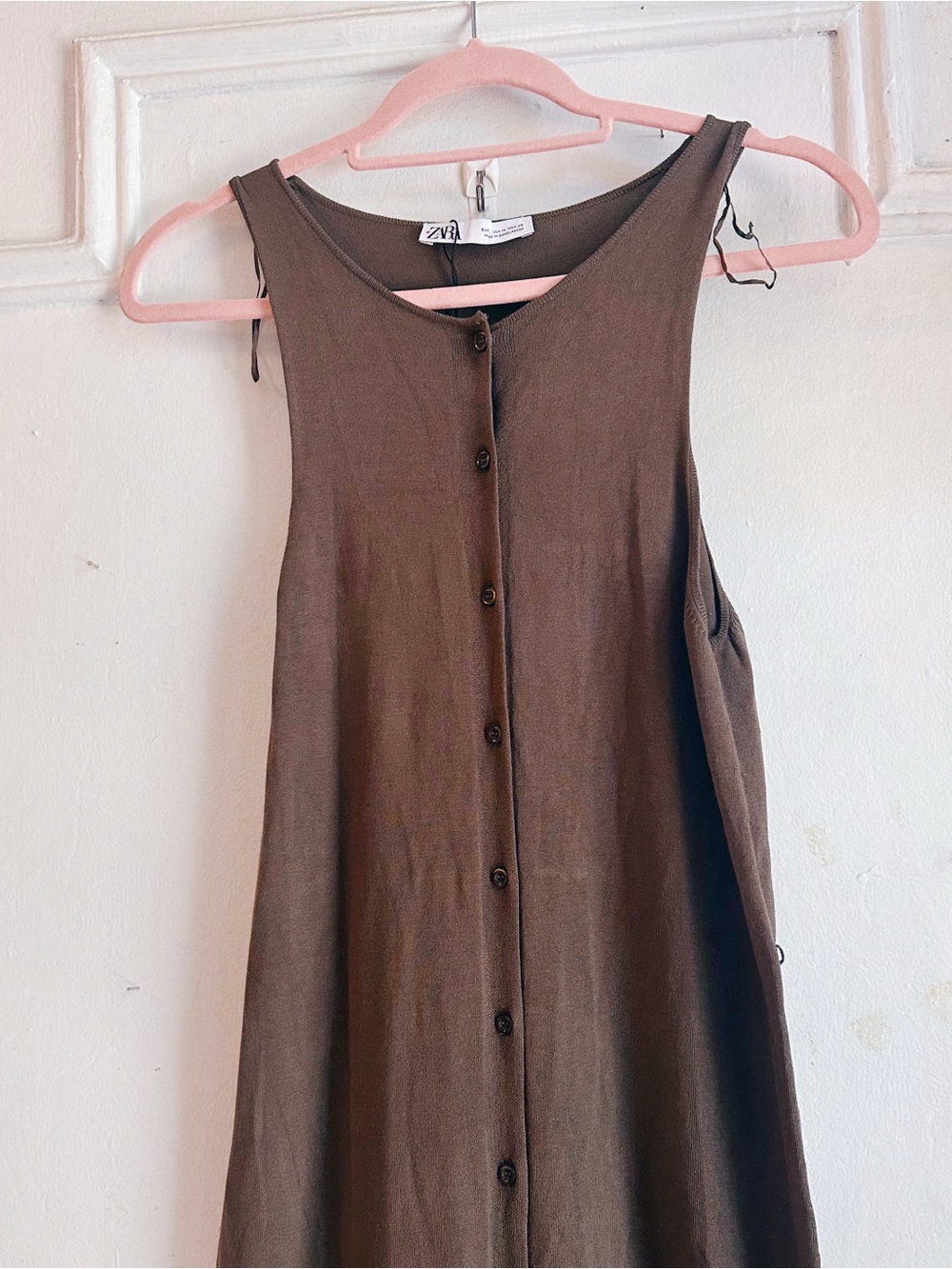Zara knit midi button down dress Olive brown color NEW NWOT US medium minimalist - Picture 7 of 10